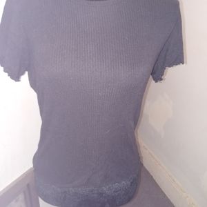 Free Kisses Black Ribbed Top